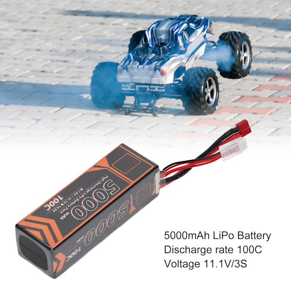 11,1V 5000mAh 100C 3S LiPo-batteri med T-formad röd pluggtillbehör för FPV RC Racing Car Quadcopter