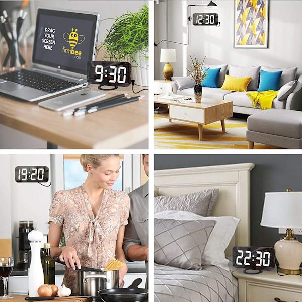 Digital väckarklocka, sängväckarklocka, LED-spegelväckarklocka, 2 USB-laddningsportar, snooze-läge, automatisk ljusstyrkejustering, enkel att ställa in, den