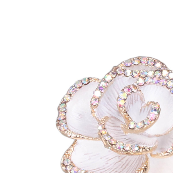 Brosch Pin Kamelia Form Elegant Utsökt Rhinestone Prydd Brosch för Kvinnor Kläder Silke Scarf Dekoration Present Vit