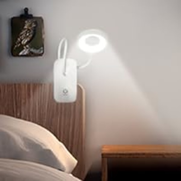 LED-skrivbordslampa klämlampa, 28LED-skrivbordslampa, med tre belysningslägen steglös dimning sänglampa boklampa (vit), klämlampa med 1 USB-laddningsport