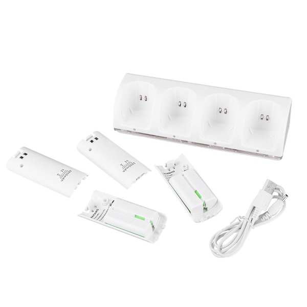 4-i-1 Multiport Laddningsstation Docka Med Uppladdningsbara Batterier Och Blå Indikatorlampa För Dina Wii/Wii U Fjärrkontroller