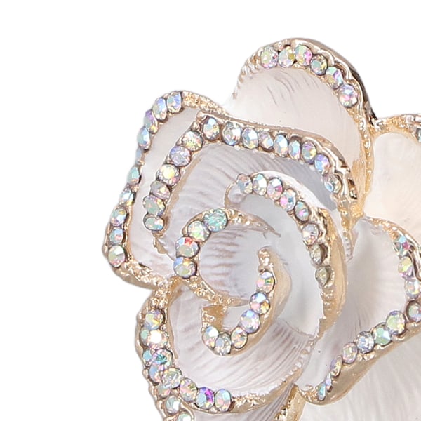 Brosch Pin Kamelia Form Elegant Utsökt Rhinestone Prydd Brosch för Kvinnor Kläder Silke Scarf Dekoration Present Vit