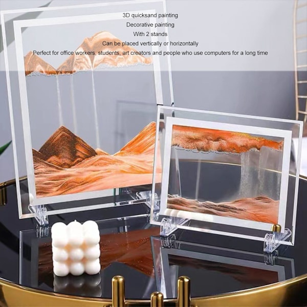 7 tum rörlig sandkonstbild 3D djuphavs dynamisk sandskap rektangel flytande sand dekor för kontor skrivbord konst dekor gul