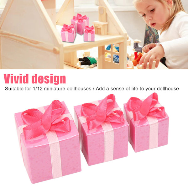 3 st Mini Boxar Prydnader Söt Stil 1/12 Skala DIY Pappersmaterial Julpaket Figur Set för Semester Dekoration