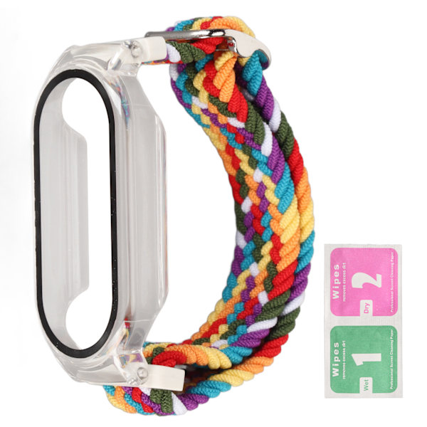 Mjuk nylonflätad klockarmband med stötfångarskydd skärmskyddsaccessoar passar för Mi Band 7 flerfärgad och transparent fodral