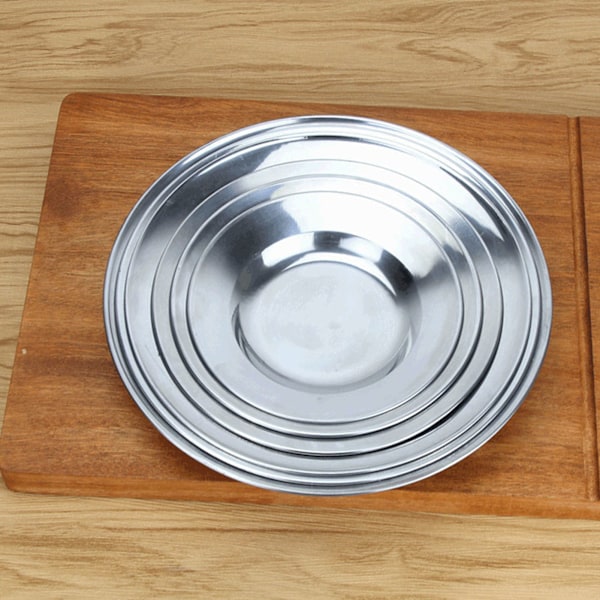 Rostfri Tallrik Förtjockad Metall Multifunktionell Rund Middagstallrik för Hem Restaurang Utomhus Camping Liten, 16cm/6.3in