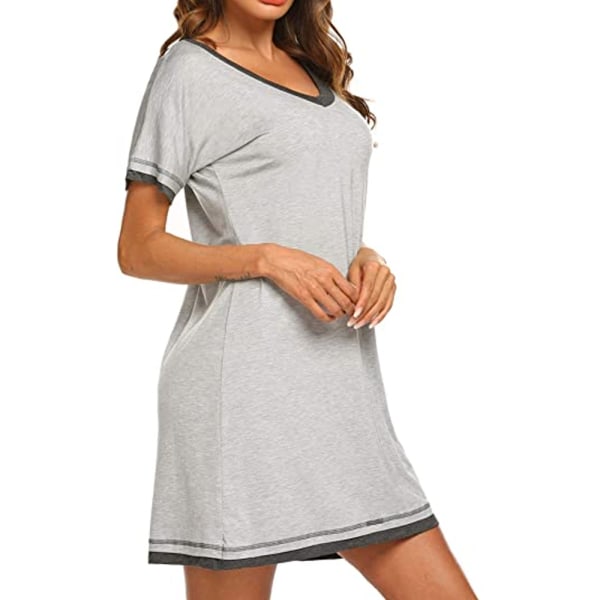 Nattlinnen för kvinnor, kortärmad nattskjorta Sovskjorta Bekväm grey XL
