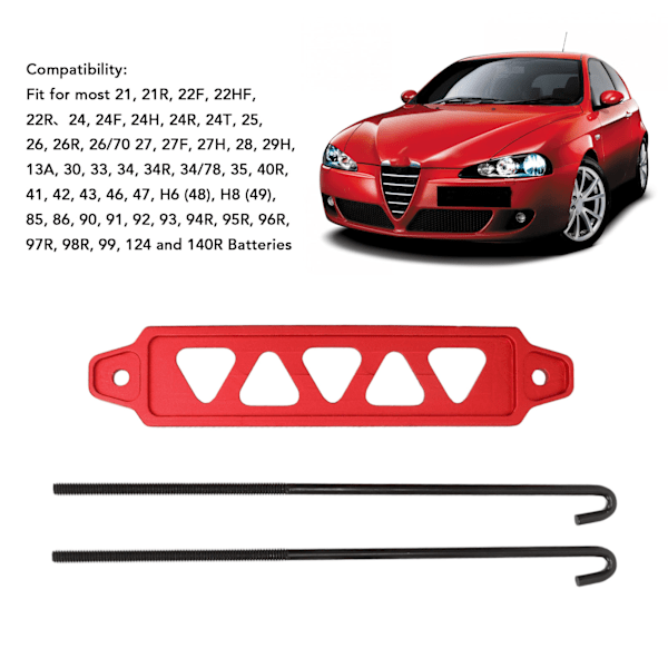 Batterifäste Monteringsfäste Aluminiumlegering Batterihållare Kit med 10 tums J-bultar för 21 21R 22F 22HF 22R Röd