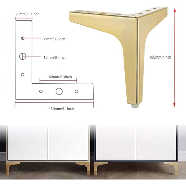 Triangulära metalliska sofaben Triangel möbelben soffbordben metall Triangel möbelben DIY metall möbelben för skåp soffa stol