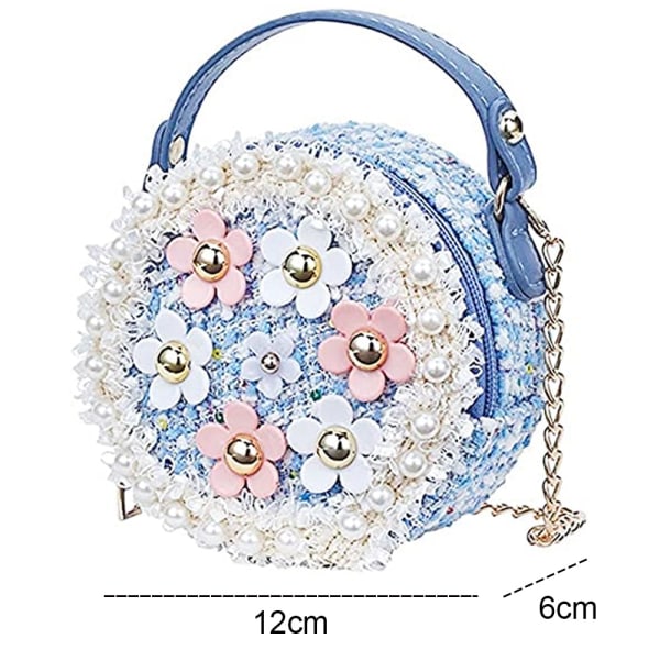 Cross-body handväska för toddler med pärlblommor Mini söt, blå