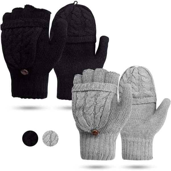 Damhandskar Fingerless Vantar - Vinter Varma Handskar Värmevävare Kabel Stickade, Halvfingerhandskar för Damer och Flickor
