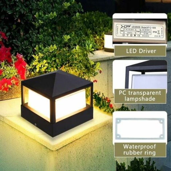Stolpe Lampa Pelare Lampa Grind Lampa Utomhus Ljus Kolonn Lampa Villa IP65 Vattentät Aluminium Trädgård Landskap Gräsmatta Dörr Staket Entré Ljus, Varm Vit