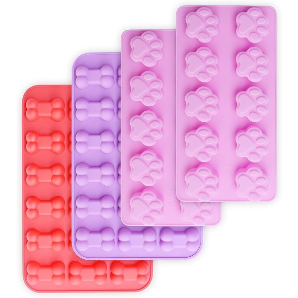 Puppy Dog Paw and Bone molds, non-stick matklassade molds för choklad, godis, gelé, iskub, hundgodis (Puppy Paw Bone Set med