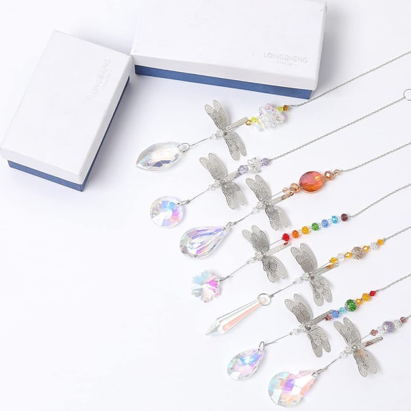 Förpackning med 7 Crystal Suncatcher Dragonfly Pendant Rainbow Maker