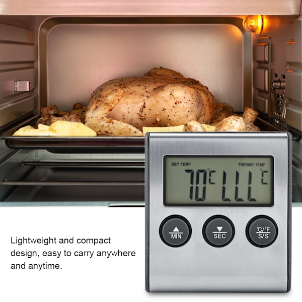 Digital matlagningstermometer, kötttermometer med rostfri stålmatningsprob för exakt matlagning, programmerbar varning säkerställer perfekta resultat varje gång