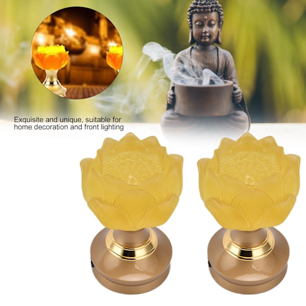 2Set LED Lotus Buddistisk Ljus med Legering Bas Färgglad Buddha Lampor Prydnad Bön Tro Försörjning EU-kontakt 100-240V