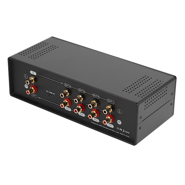 Ljuddelare Switcher Box 4 Vägar Stöd Samtidigt Arbete Stereo Ljudomkopplare Box Väljare för Laptop Gul Bakgrundsbelysning