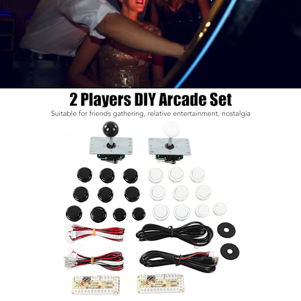 2-spelare DIY Arcade Kit USB-brädespel Encoder Joystick Arcade-knappar Set för vänner Samling Svart och Vit