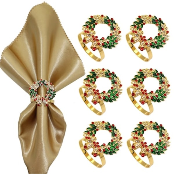 Set med 6 ringar för julservetter, legering
