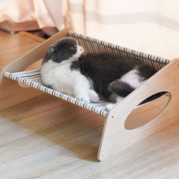 Kattbädd Hängmatta Medium Andningsbar Robust Linne Bekväm Upphöjd Kattbädd för Inomhus Randig