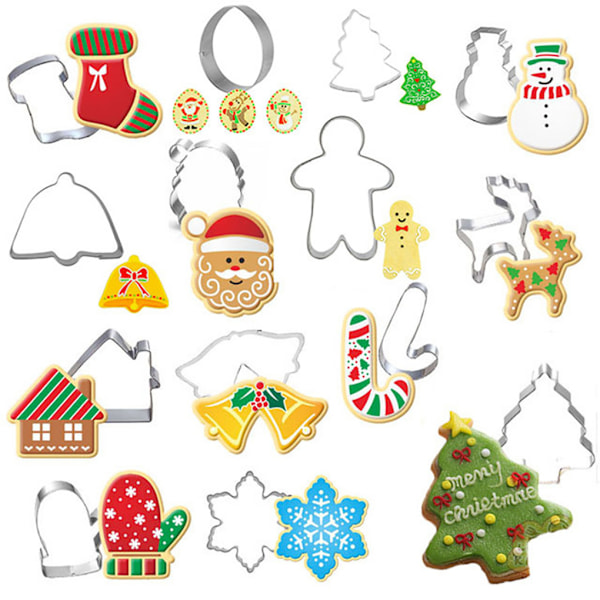 Kakformar i rostfritt stål för pepparkakshus, pepparkaksgubbe, julgran, bakning, kakor, kex, fondantform