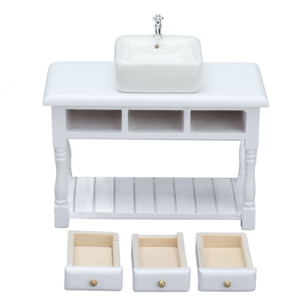 Dockhusbadrum Set 1:12 Dockhus Miniatyr Vit Tvättställ Bordsset Badrumstillbehör Leksaker