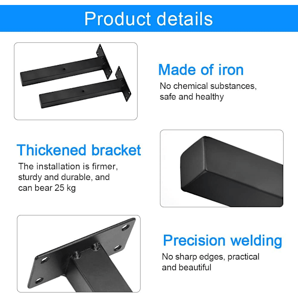 4 st metallhyllkonsoler väggkonsoler väggkonsoler retro väggkonsol T-form 20 cm flytande hyllkonsol svart flytande hylla