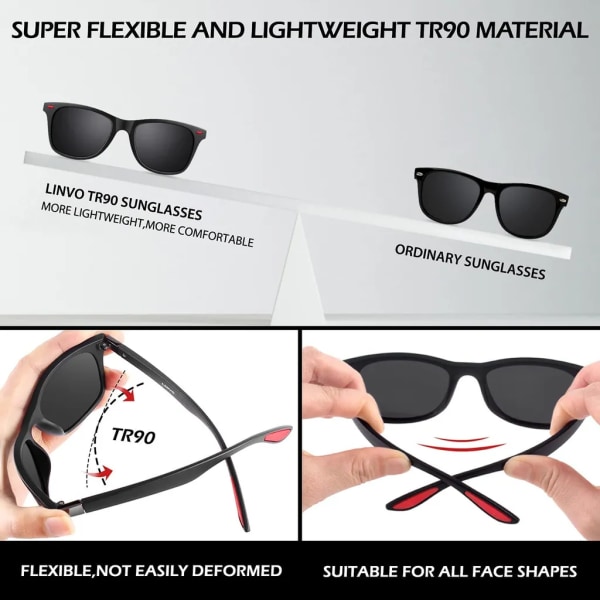 Polariserade solglasögon för män UV400 Lätt ram Skydd Fyrkantiga solglasögon