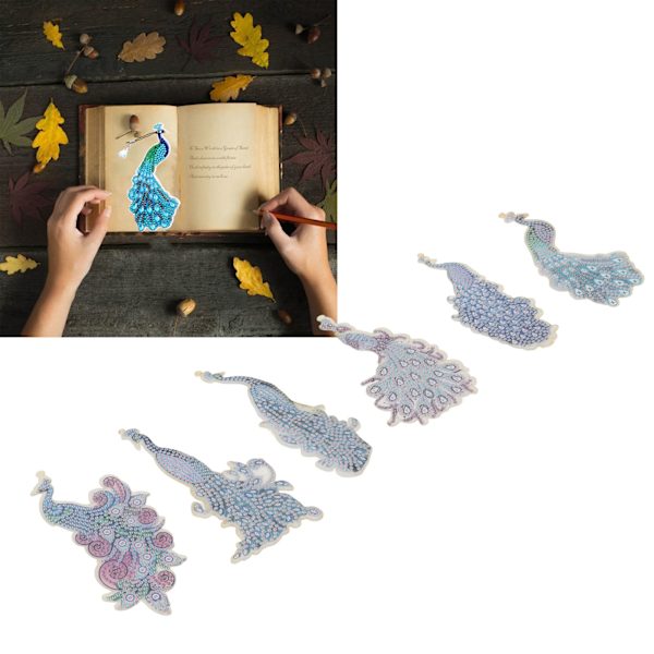 5D Påfågel bokmärke Rhinestones Målningsset Professionellt Utsökt DIY Bokmärke Kit för Hantverksälskare Vuxna Barn