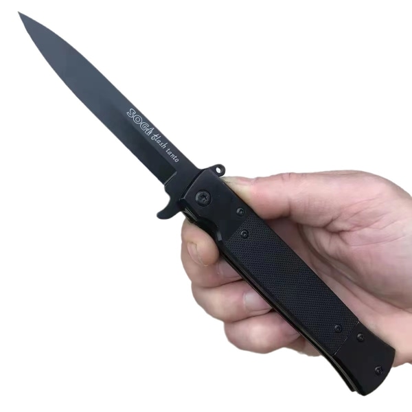Svart fältkniv i rostfritt stål, bärbar fällkniv utomhus, taktisk kniv med hög hårdhet, snabböppnande multifunktions självförsvarskniv
