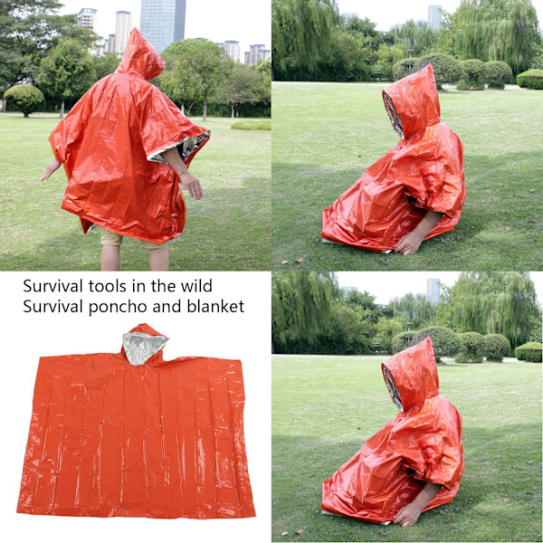 Nödponcho Utomhus Återanvändbar Orange Nöd Vattentät Isolerad Poncho Filt med Visselpipa Förvaringsväska