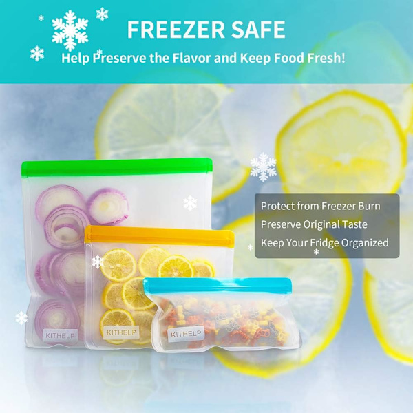 21-pack återanvändbara förvaringspåsar BPA-fria, läckagesäkra fryspåsar (7 återanvändbara gallonpåsar + 7 återanvändbara smörgåspåsar + 7 återanvändbara mellanmålspåsar) Lunch
