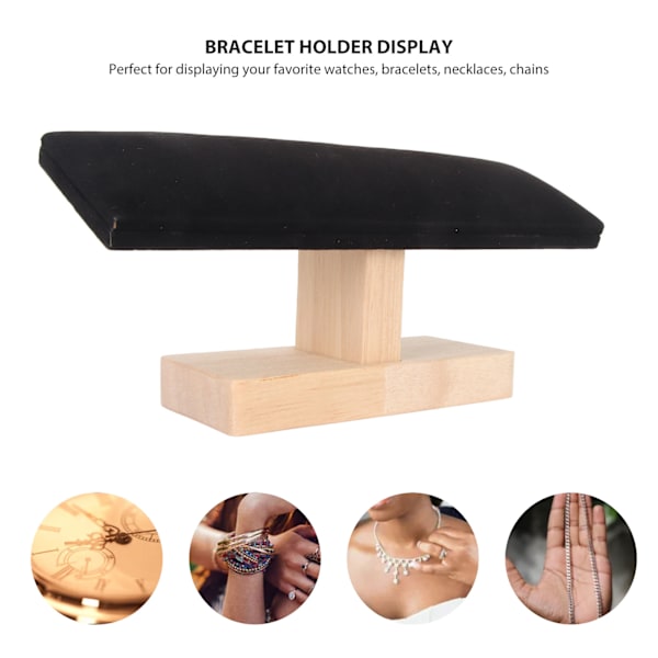 Armbandshållare Display Massivt Trä Svart Flanell Smycken Armband Klockhållare Organizer Stabil Bas