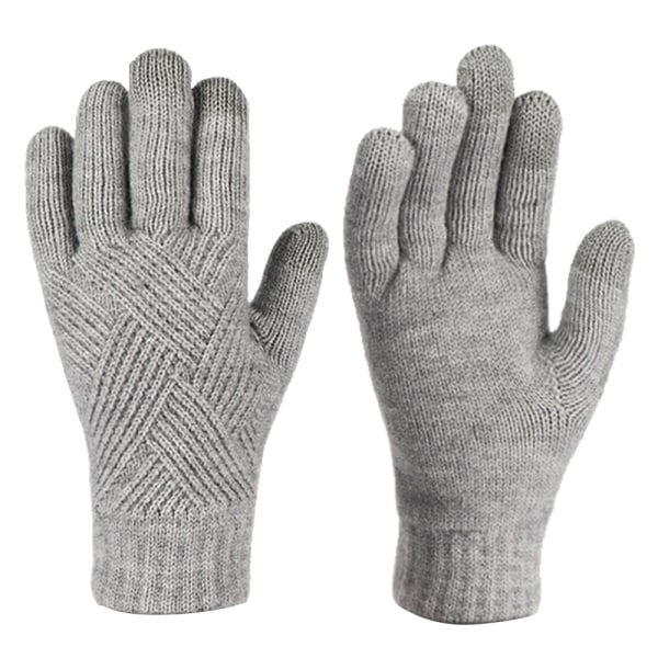 Vinterhandskar för män kvinnor, varma handskar för textning med pekskärm med thermal mjukt stickat foder light grey