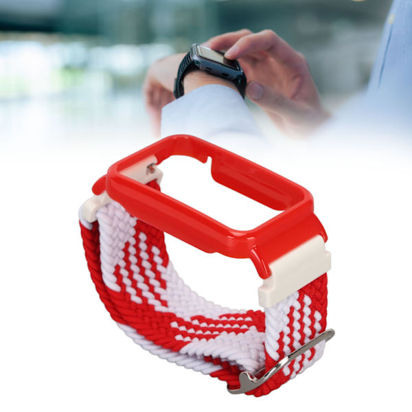 Stretch Nylon Flätad Klockarmband med Skyddande Bumper Case Tillbehör Passar för Mi Band 7 Pro Röd Vit och Röd Case