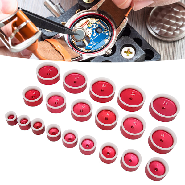 20 ST Watch Case Press Set Aluminiumlegering Bezel Inserts Watch Tool 20 mm till 58 mm för Klockreparation Klockbatteribyte