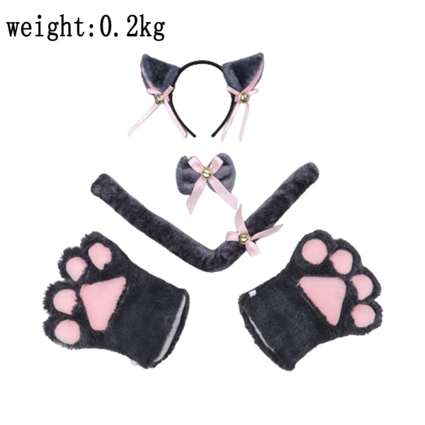5-delat set Cat Costume - Cat Ear and Tail, Halsband, grå
