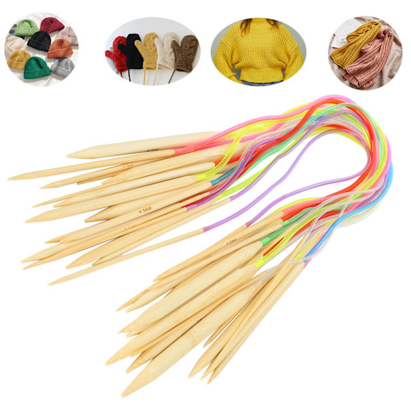 18 st cirkulära stickor dubbelspets bambu färg flexibel röranslutning stickningsverktyg set (60 cm)