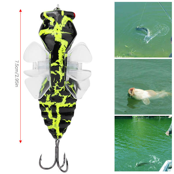 Hård fiskbete bionisk cikada form fiskebete med roterande spinnpropeller trekrok 7,5 cm Y238-1