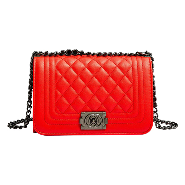 Lady's crossbody-väska liten handväska PU-läder axelväska Lady's handväska kvällsväska quiltad väska remkedja red