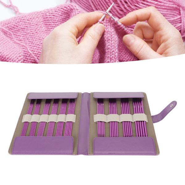 50 st stickor i lila, olika storlekar, ergonomiska stickor i rostfritt stål med väska för hantverk