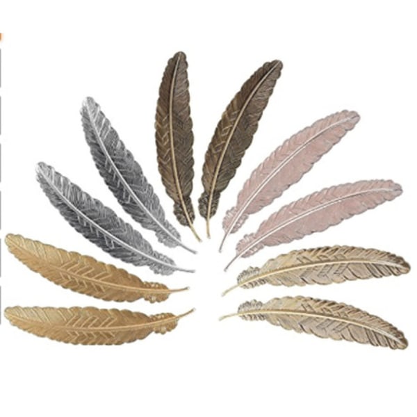 Metal Feather Bookmarks, 10st icke-porösa fjäderbokmärken och
