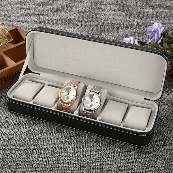 6 Fack Watch Box Smycken Display Förvaringsorganisatör Armbandsur Present Box Case