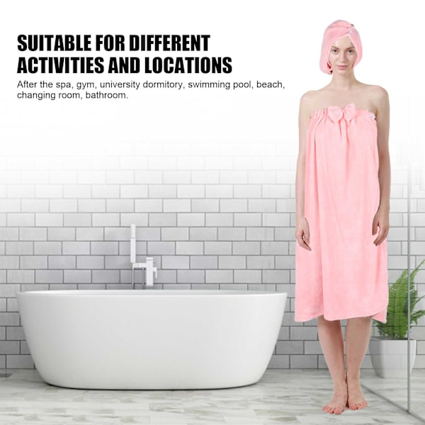 Badlakan Wrap Coral Fleece Spa Kvinnor Justerbar Dusch Wrap med Hatt för Hemma SkönhetssalongRosa