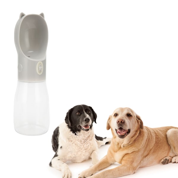 Hund Vattenflaska Mat Klass Läcksäker Valp Hund Katt Vatten Dispenser för Promenader Utomhus Resor Vandring 550ml Stor Grå