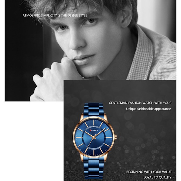 CURREN Herrklocka Kvarts med Rostfritt Stålarmband Mode Multifunktion Armbandsur 3ATM Klockor