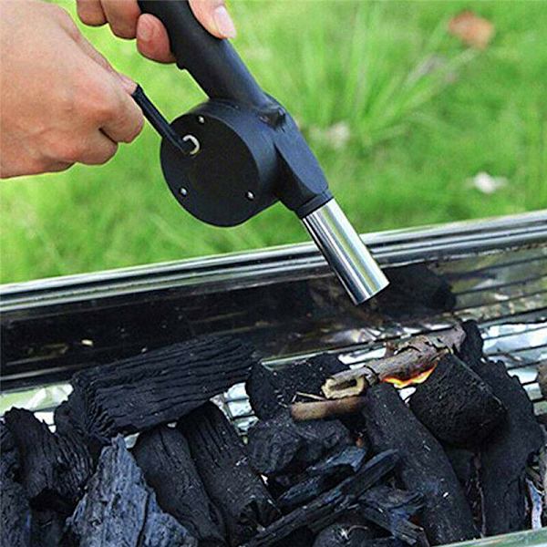 BBQ-fläkt luftblåsare snabb brandstartare bärbar mini manuell handvev för utomhus picknick camping matlagning grill kolgrillar spis tillbehör