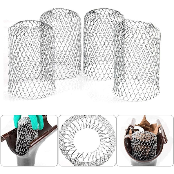 4 flexibla aluminiumrännfilter Diameter 8 rutnät Stoppa löv Crapaudine sil Lövskydd Rännskydd för att skydda rännan mot löv Tak