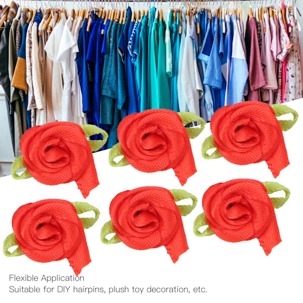 450 st mini bandros dekoration rosett blomma med blad prydnad för DIY sömnad hantverk röd