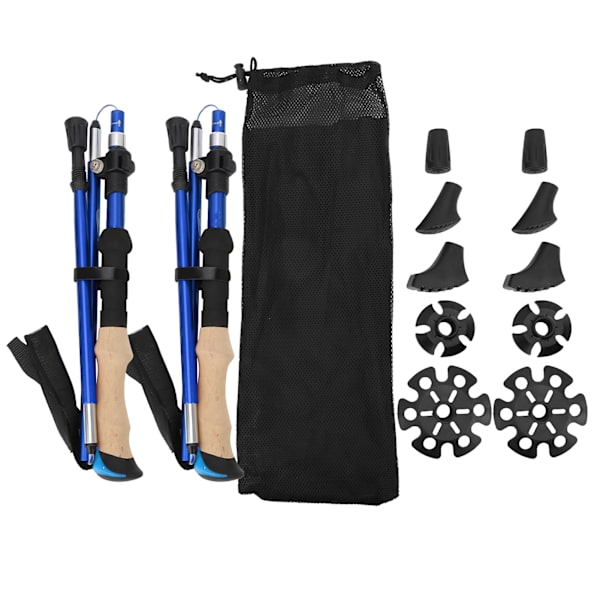 2-pack hopfällbara vandringsstavar set utomhus promenader klättring alpenstocks hopfällbar aluminiumlegering blå